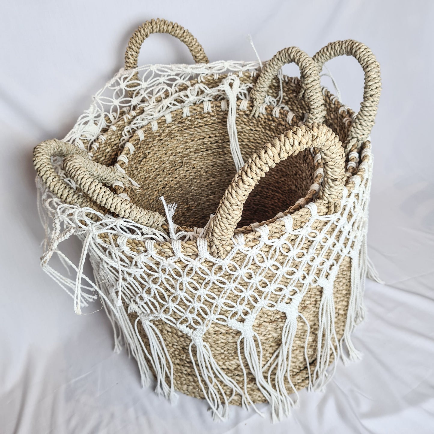Laundry baskets set 3 wicker basket eco natural basket woven seagrass boxes boho bohemian home basket
