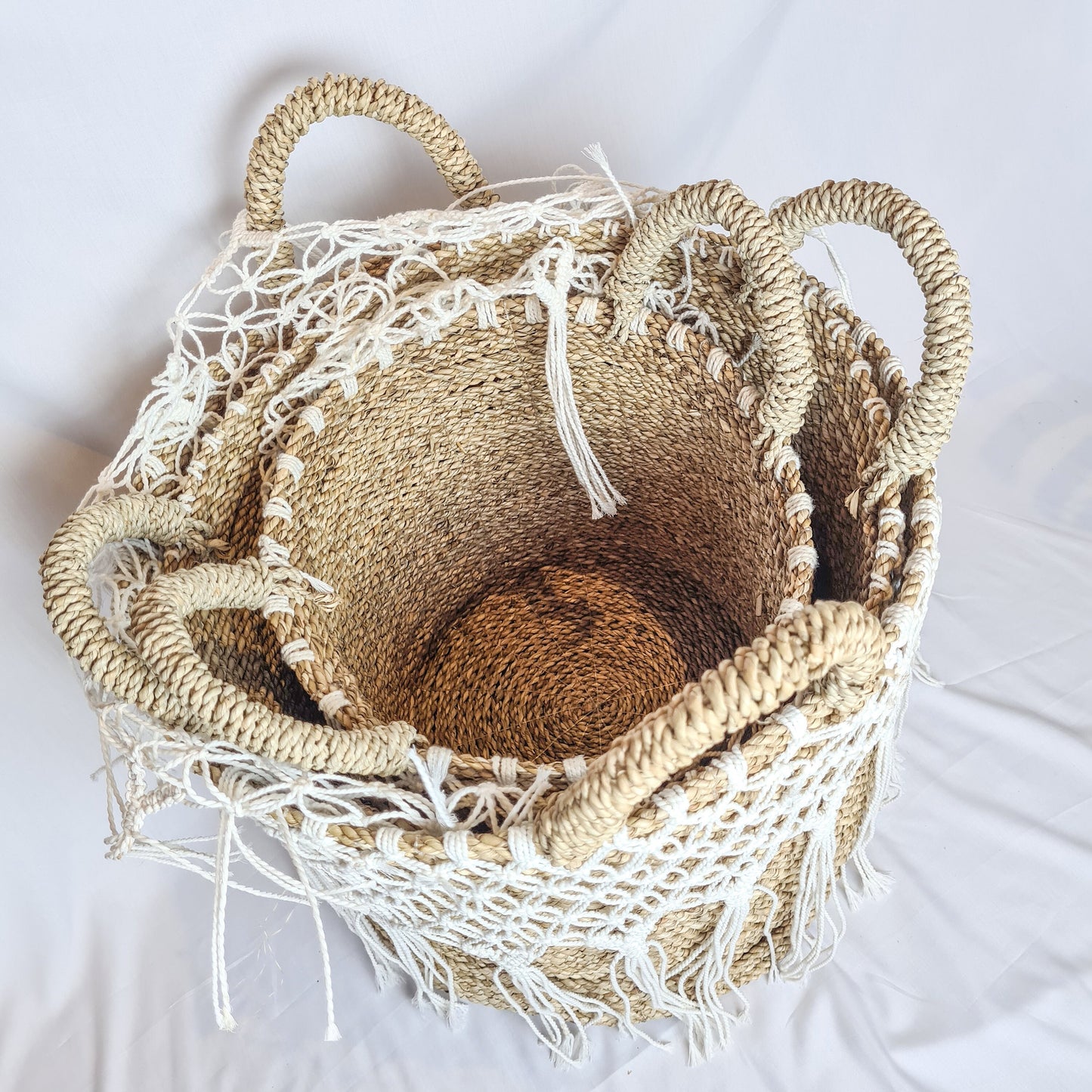 Laundry baskets set 3 wicker basket eco natural basket woven seagrass boxes boho bohemian home basket