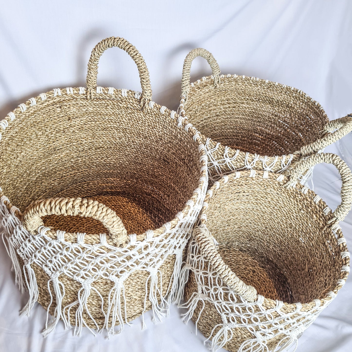 Laundry baskets set 3 wicker basket eco natural basket woven seagrass boxes boho bohemian home basket