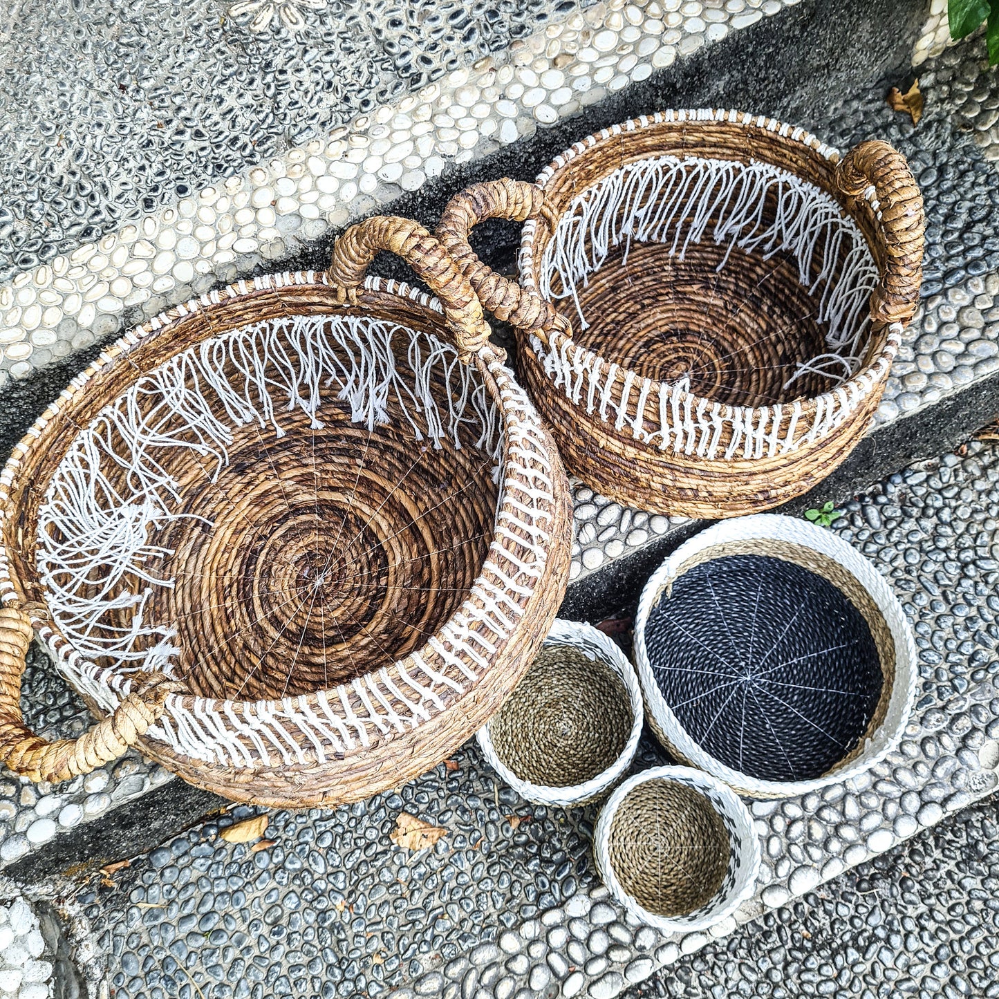 Laundry basket set 5, eco baskets home basket boho basket flowers bohemian decor wicker basket woven