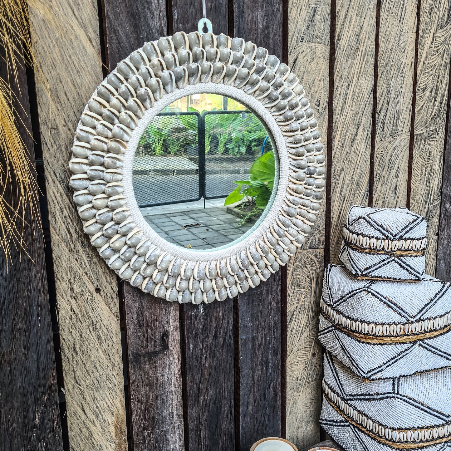 Shell mirror 40cm boho decoration made from sea shells bohemian mirror wall decor wall hangings shells macrame decor