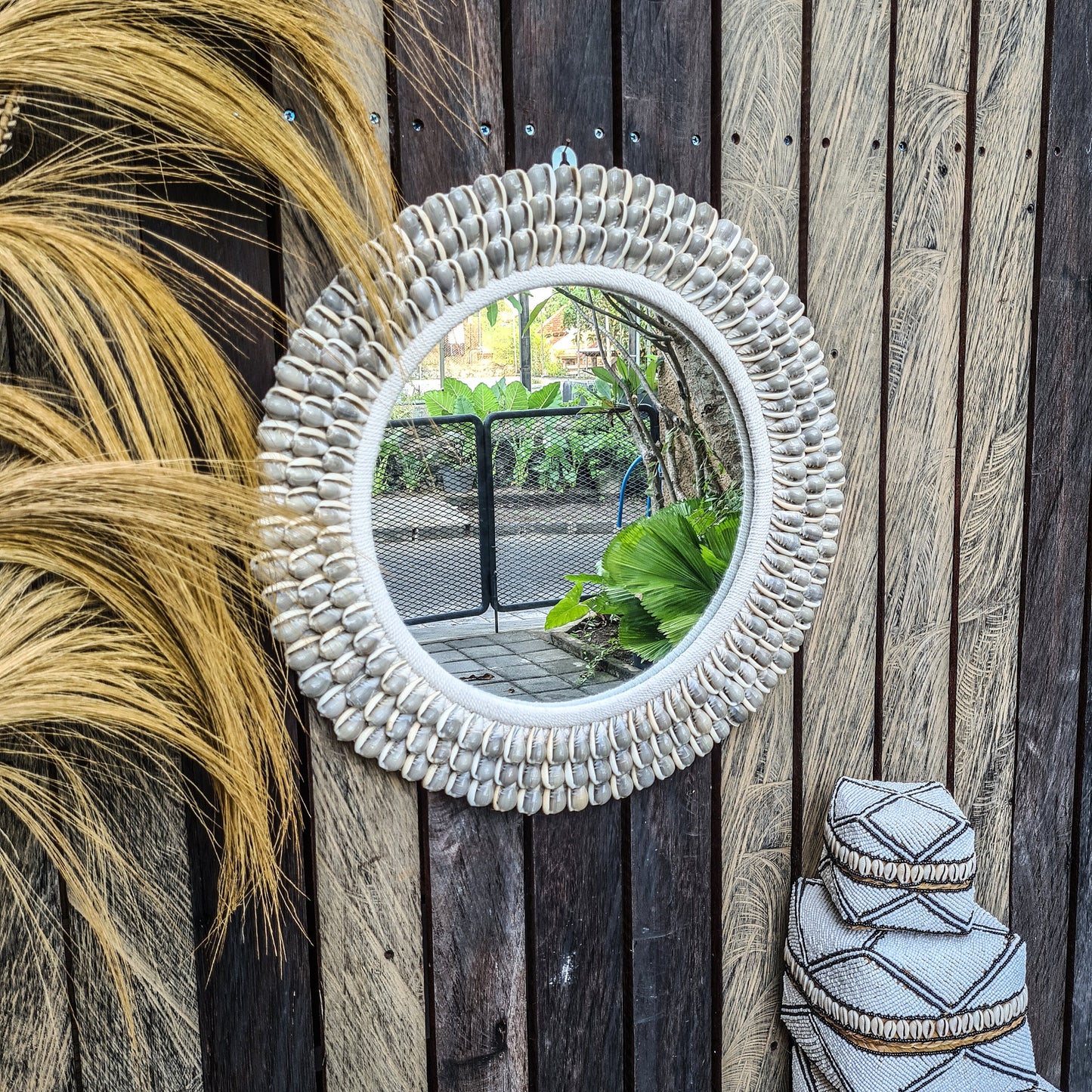 Shell mirror 55cm boho decoration made from sea shells bohemian mirror wall decor wall hangings shells macrame decor