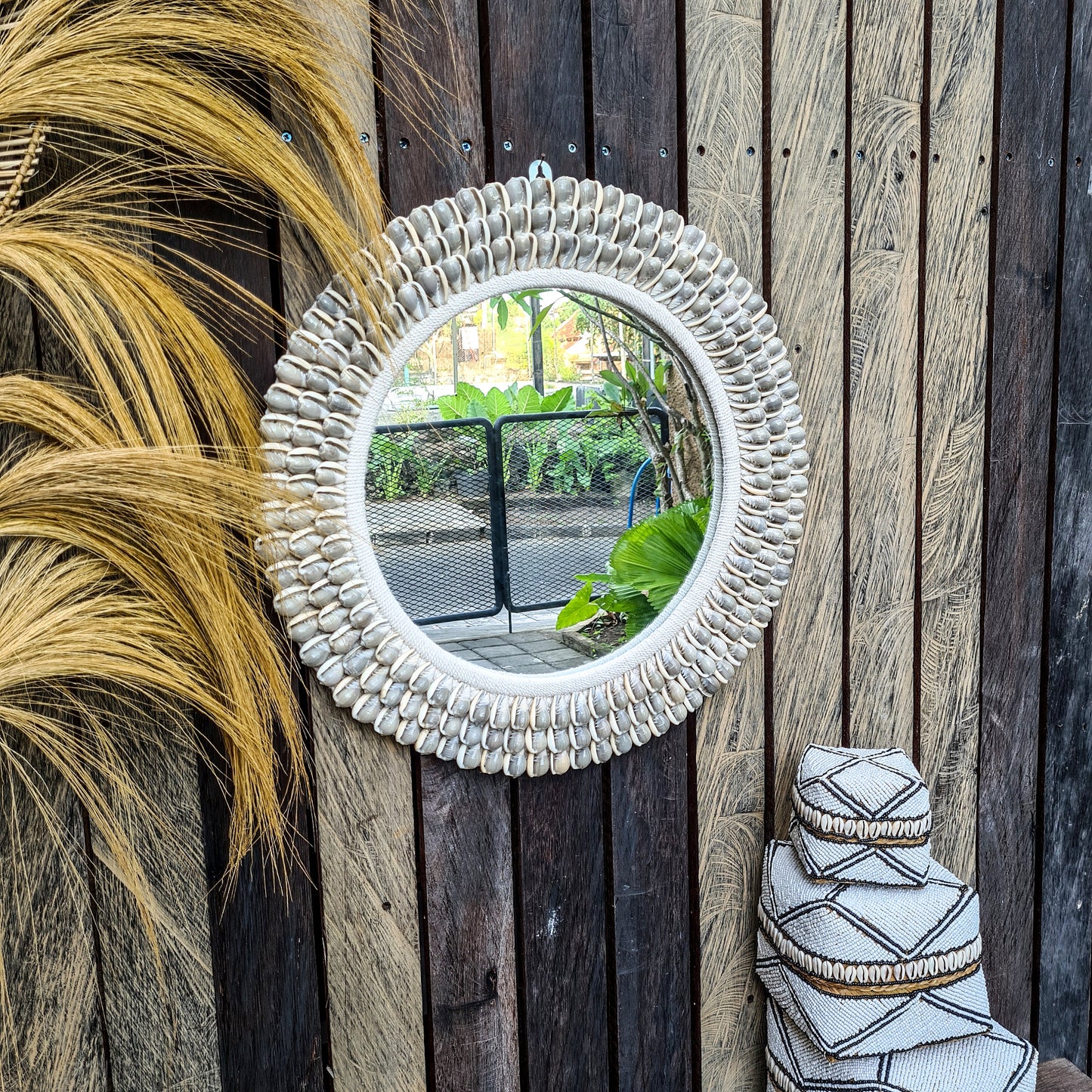 Shell mirror 55cm boho decoration made from sea shells bohemian mirror wall decor wall hangings shells macrame decor
