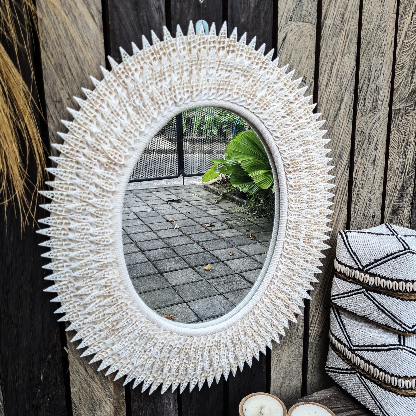 Shell mirror 62x52cm boho decoration made from sea shells bohemian mirror wall decor wall hangings shells macrame decor