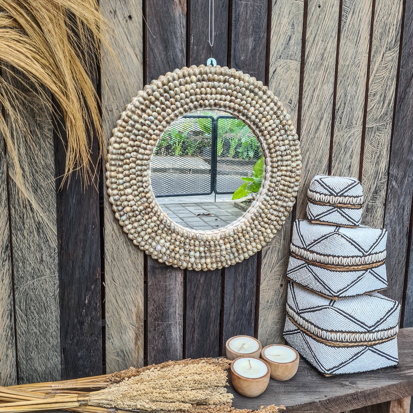Shell mirror 47cm boho decoration made from sea shells bohemian mirror wall decor wall hangings shells decor