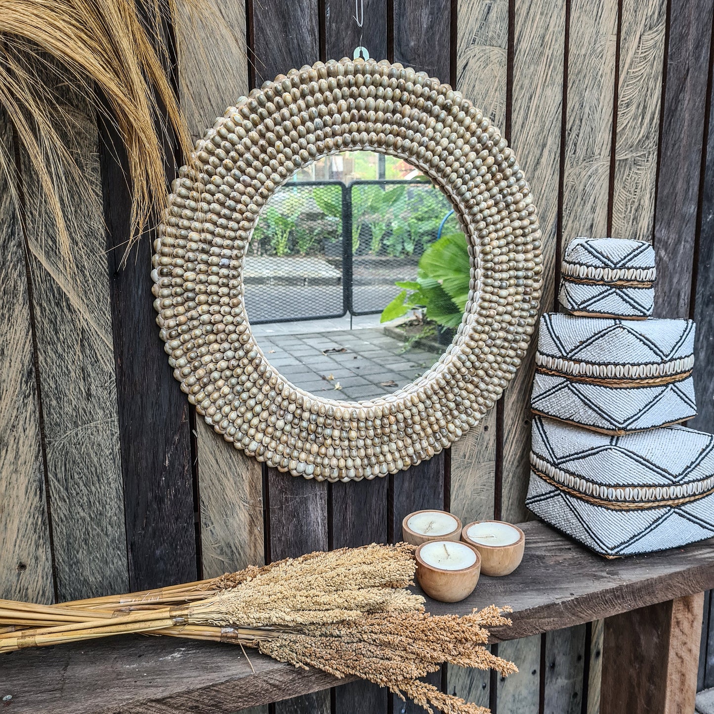Shell mirror 57cm boho decoration made from sea shells bohemian mirror wall hangings shells decor wall decor