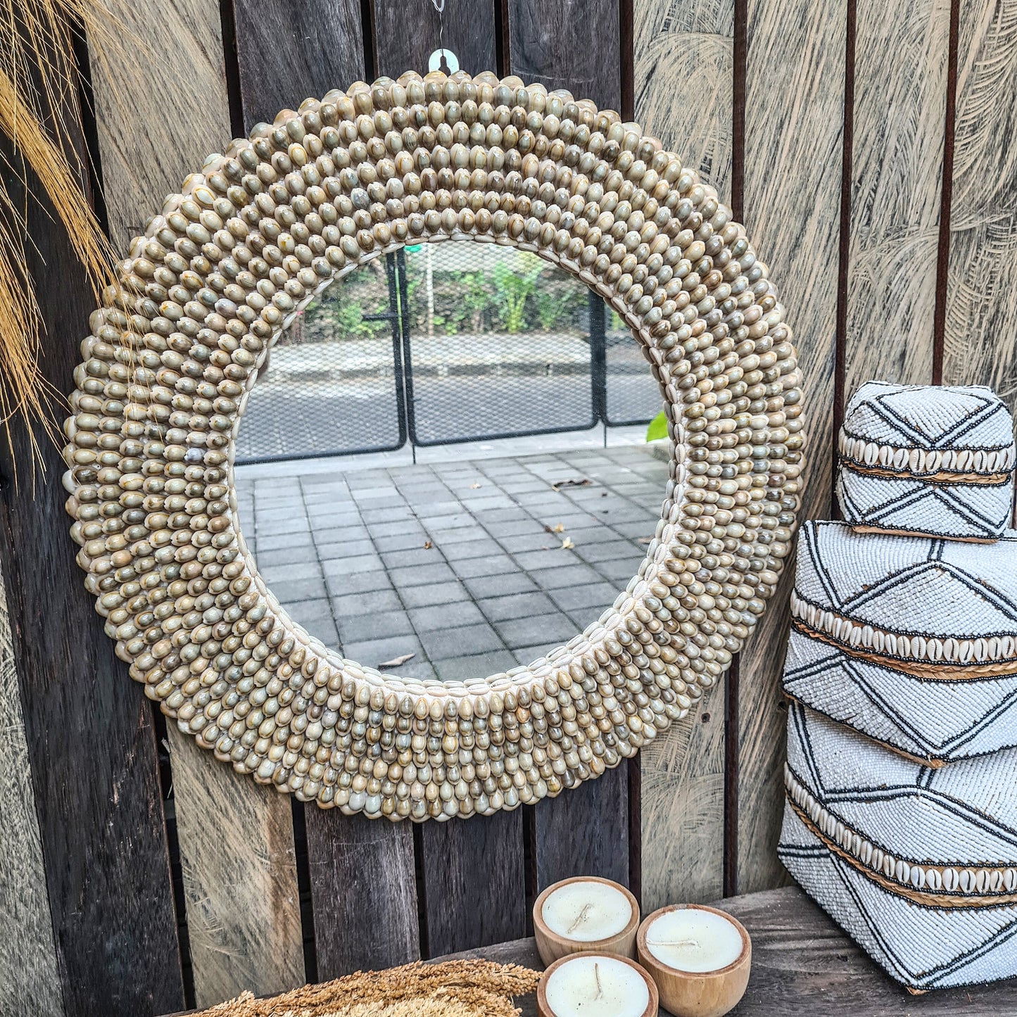 Shell mirror 57cm boho decoration made from sea shells bohemian mirror wall hangings shells decor wall decor