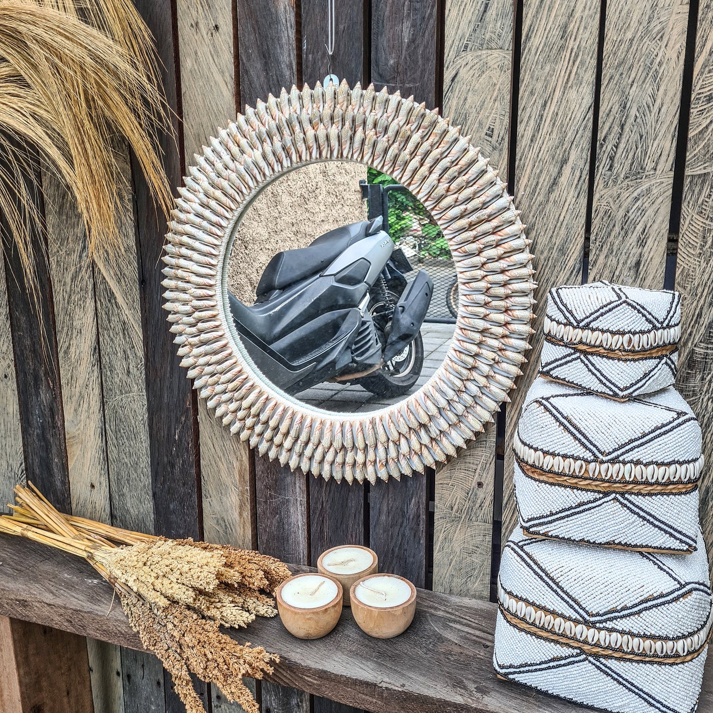 Shell mirror 55cm boho decoration made from long sea shells bohemian mirror wall decor wall hangings shells decor