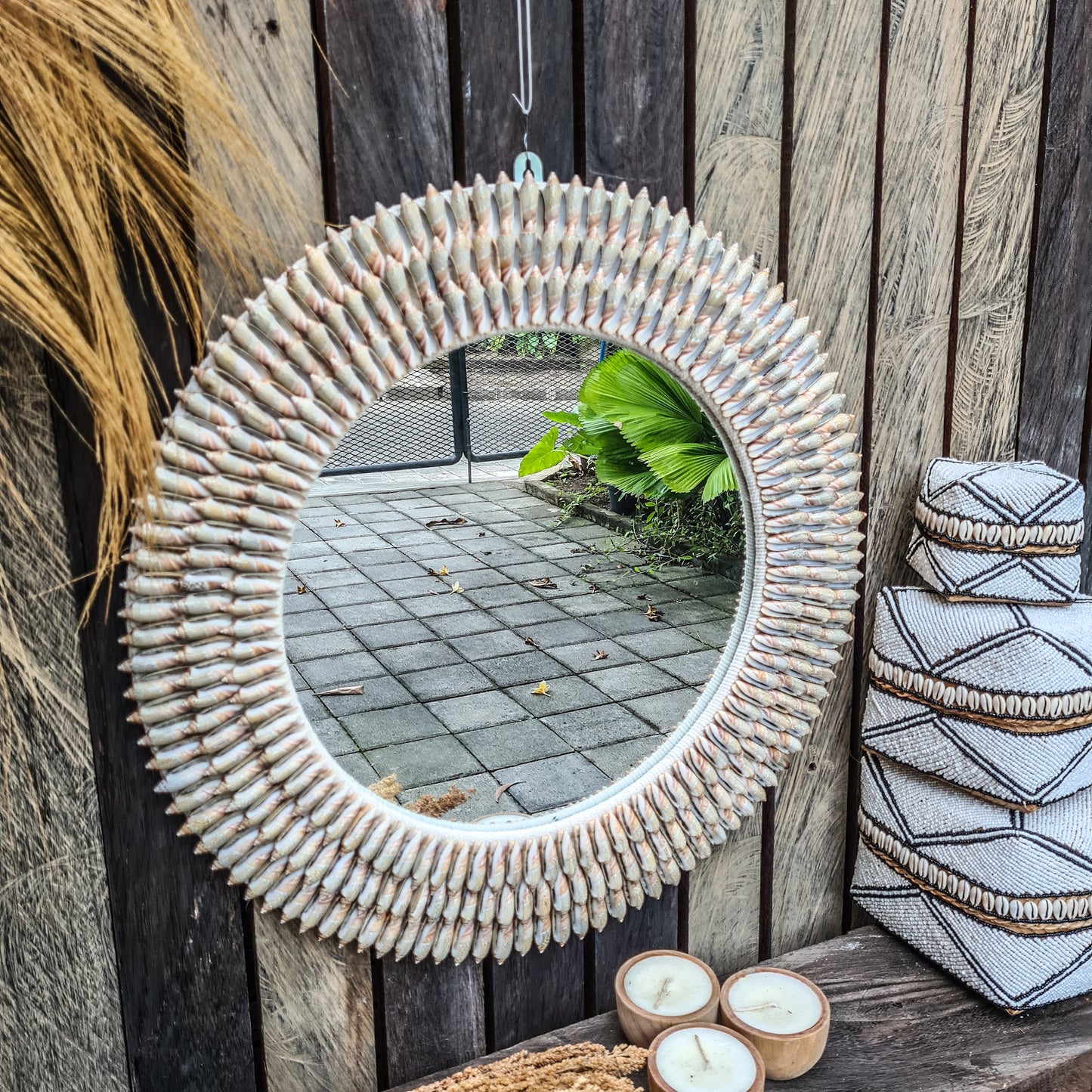 Shell mirror 60cm wall decoration made from long sea shells bohemian mirror wall decor wall hangings shells decor