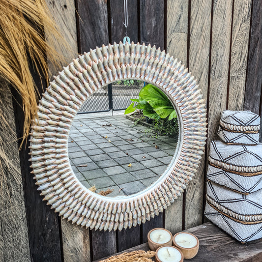 Shell mirror 60cm wall decoration made from long sea shells bohemian mirror wall decor wall hangings shells decor