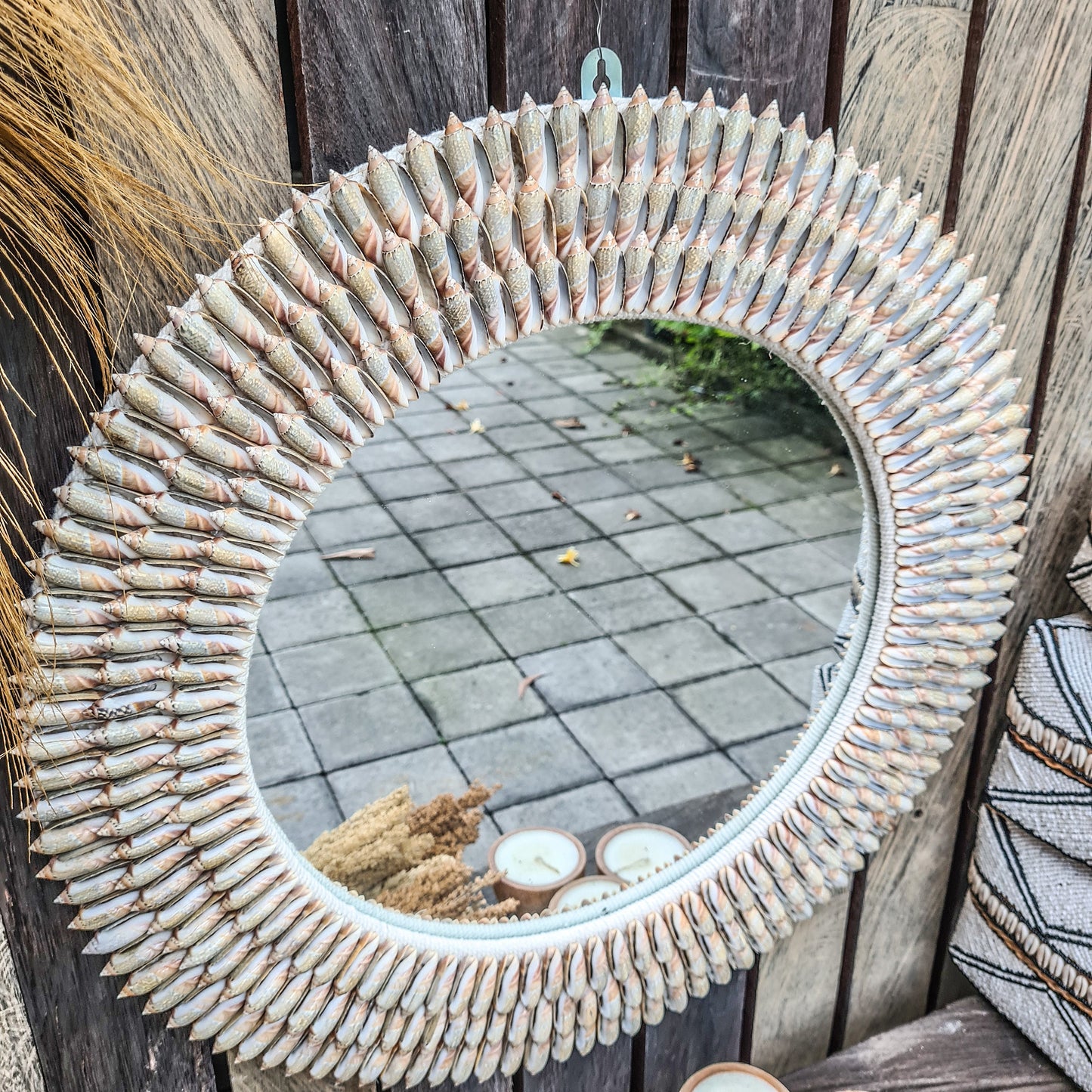 Shell mirror 60cm wall decoration made from long sea shells bohemian mirror wall decor wall hangings shells decor