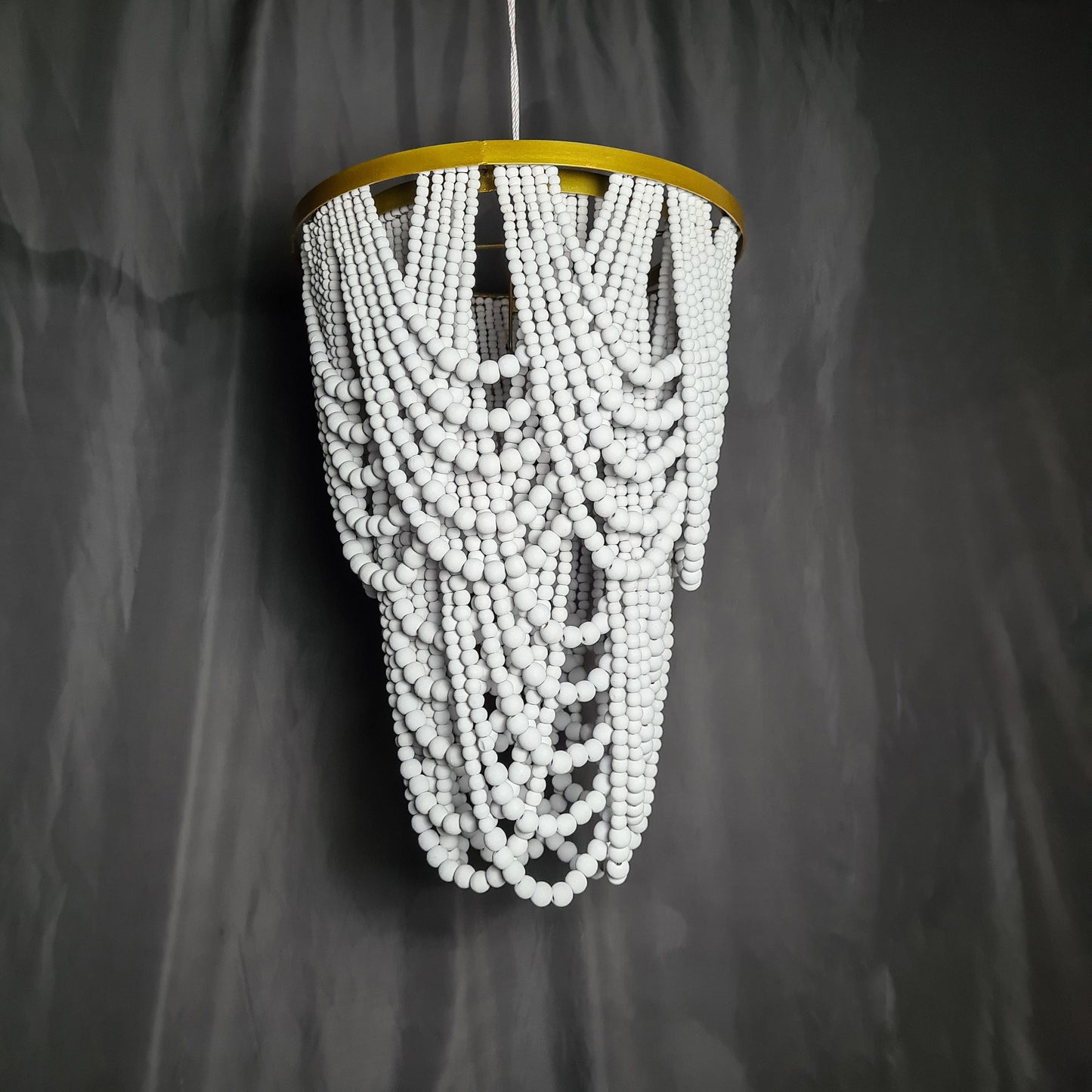 Wooden beads chandelier 50x70cm white beaded lampshade boho lamp shade wooden pendant lamp bohemian decor