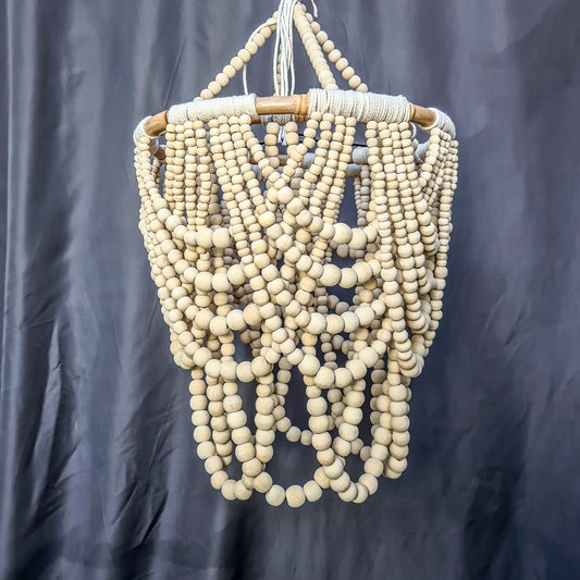 Beaded lampshade 40x60cm natural clear color wooden beads chandelier pendant lamp shade wood bohemian boho lamp rattan ring