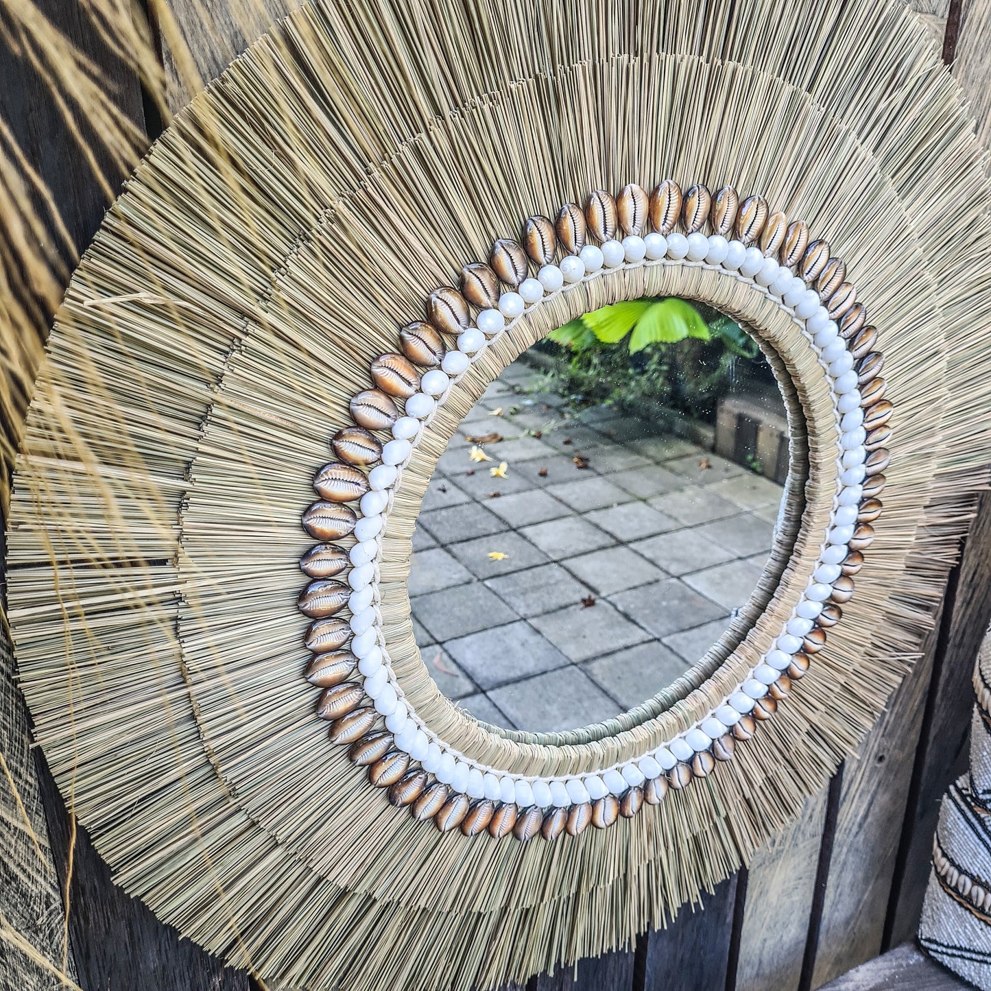 Boho mirror 66cm shells fimbristylis eco mirror jujuhat wall decor bohemian wall hangings tropical style