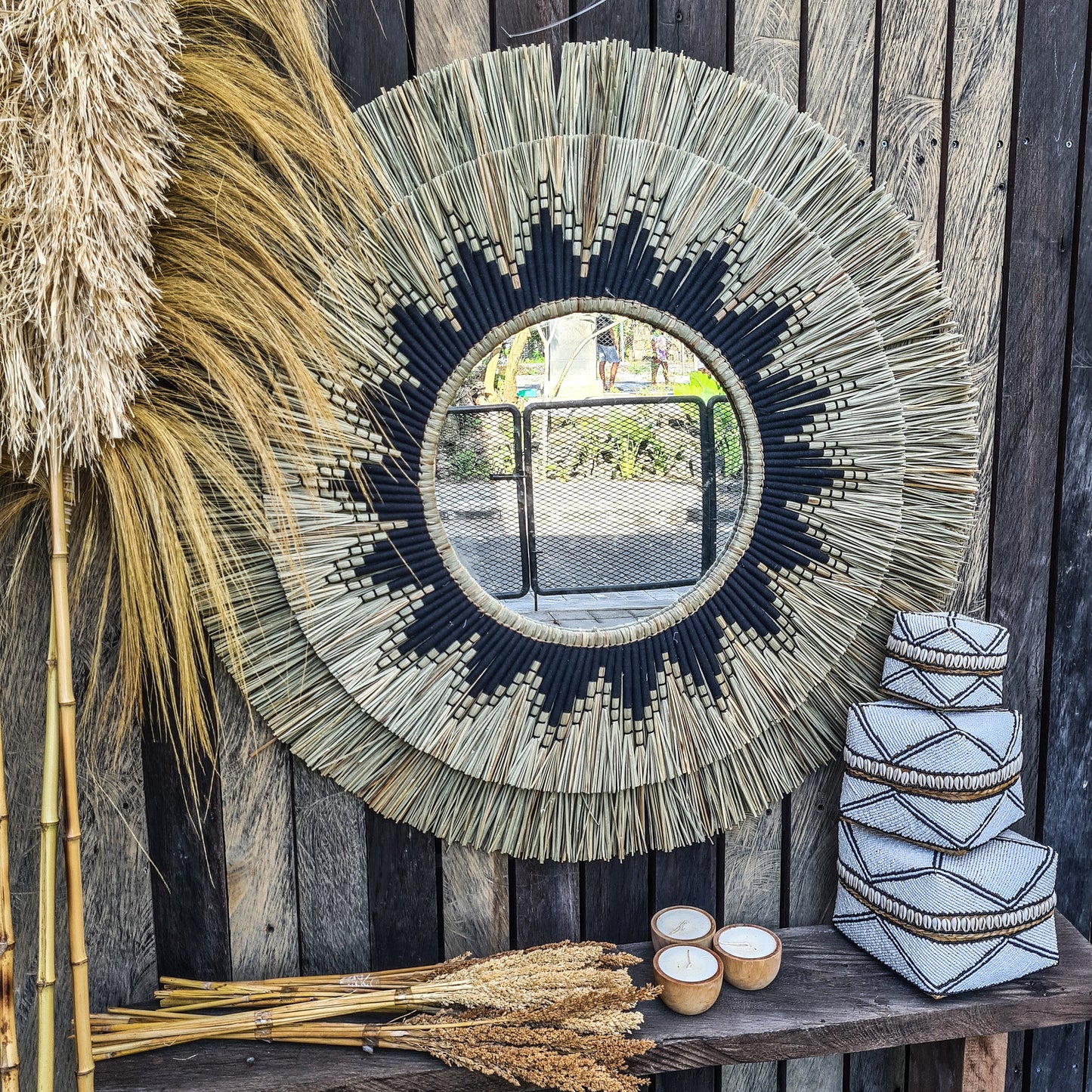Boho mirror 100cm fimbristylis bohemian wall mirror wall hangings juju hat tropical decoration eco mirror