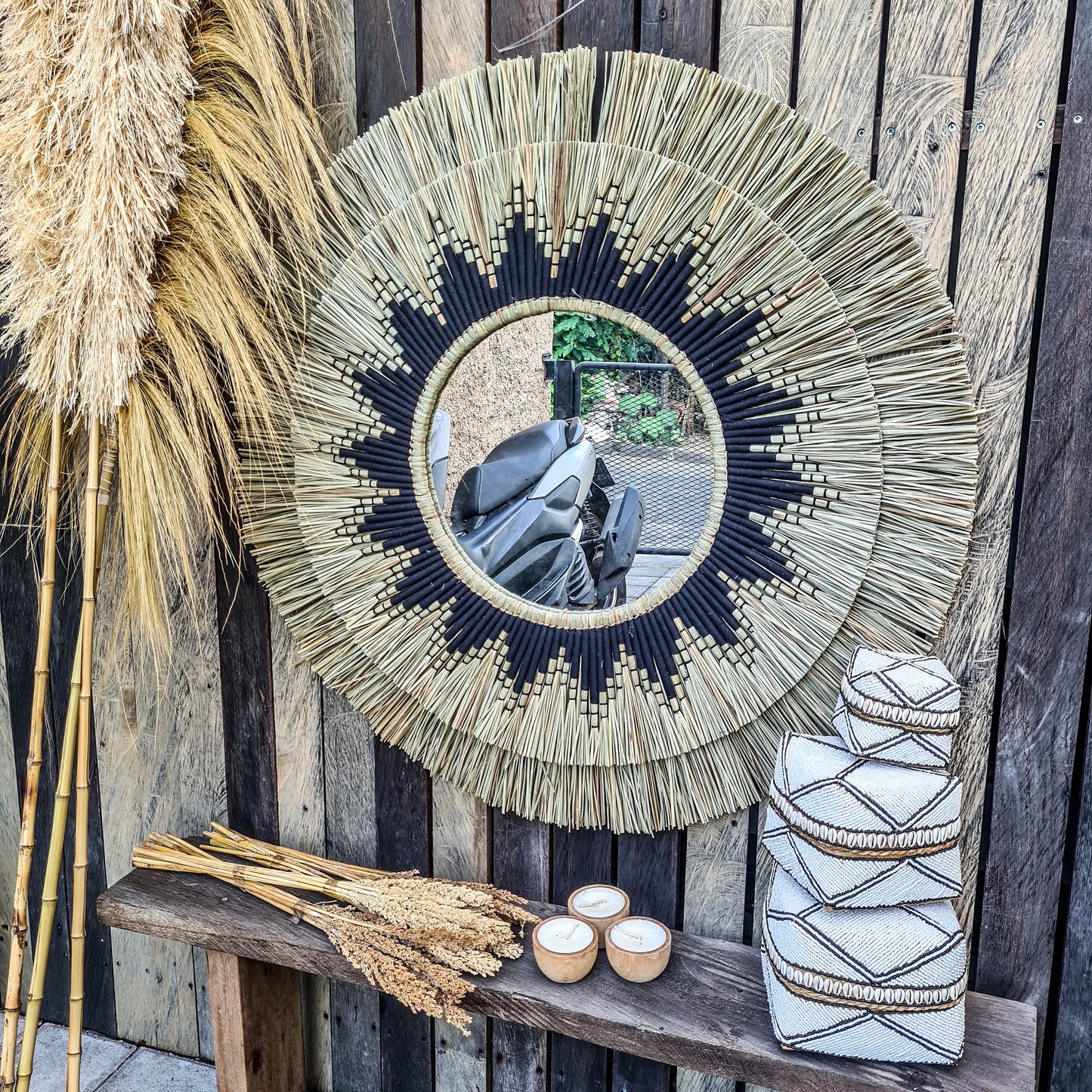 Boho mirror 100cm fimbristylis bohemian wall mirror wall hangings juju hat tropical decoration eco mirror