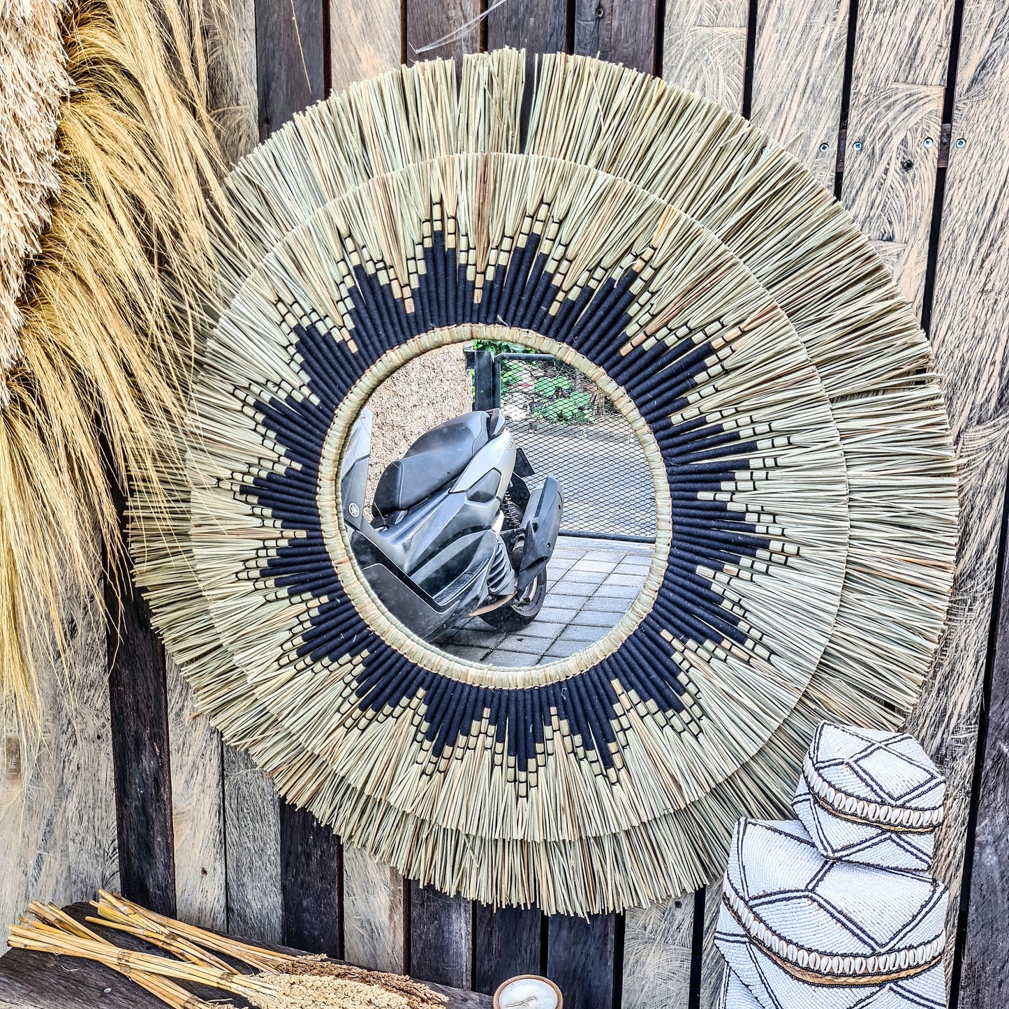 Boho mirror 100cm fimbristylis bohemian wall mirror wall hangings juju hat tropical decoration eco mirror