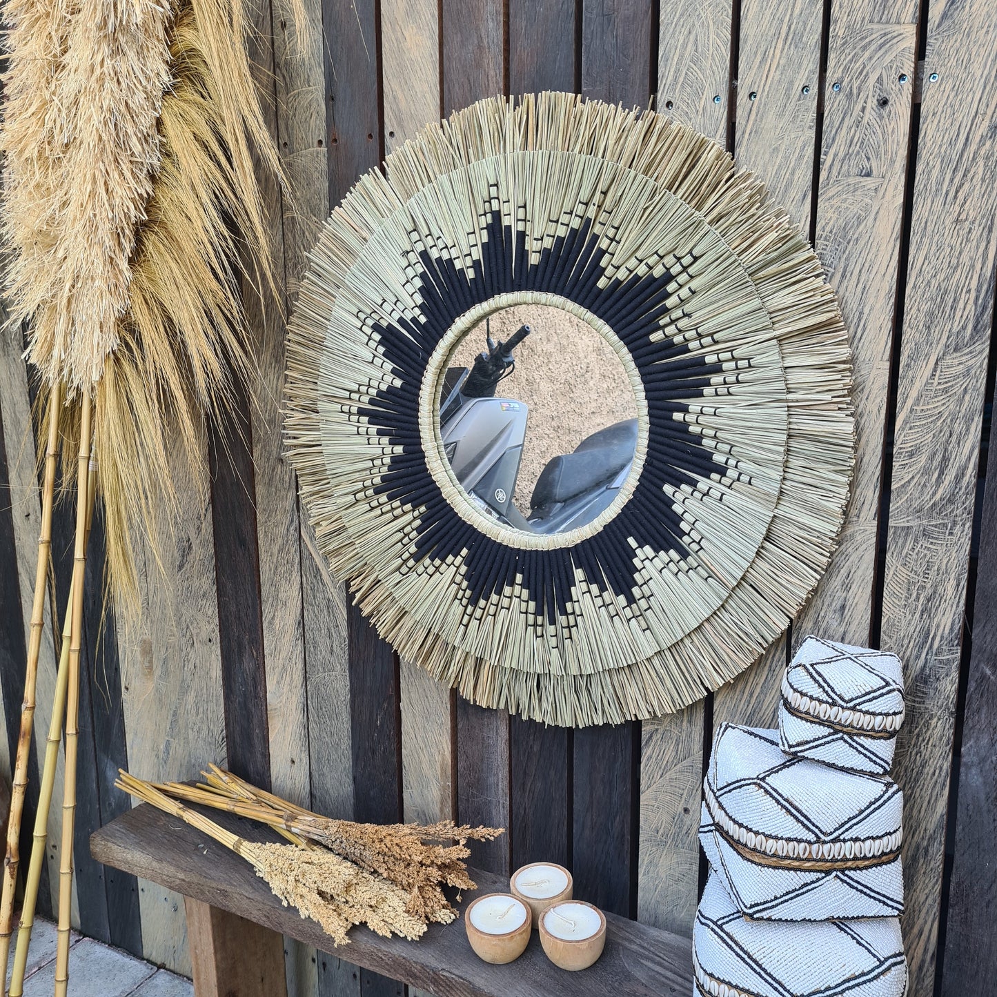 Boho mirror 80cm bohemian wall mirror fimbristylis wall hangings juju hat tropical decoration eco mirror boho decor wall decor