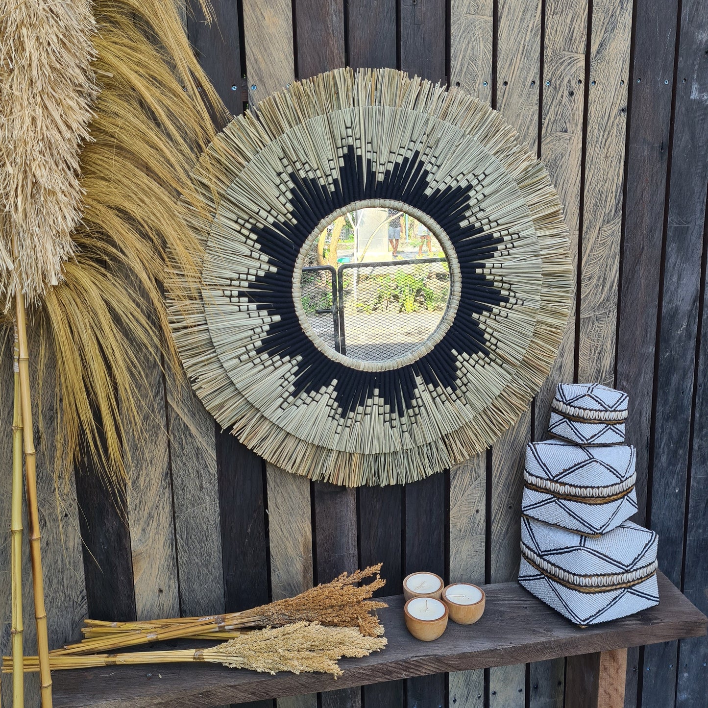 Boho mirror 80cm bohemian wall mirror fimbristylis wall hangings juju hat tropical decoration eco mirror boho decor wall decor