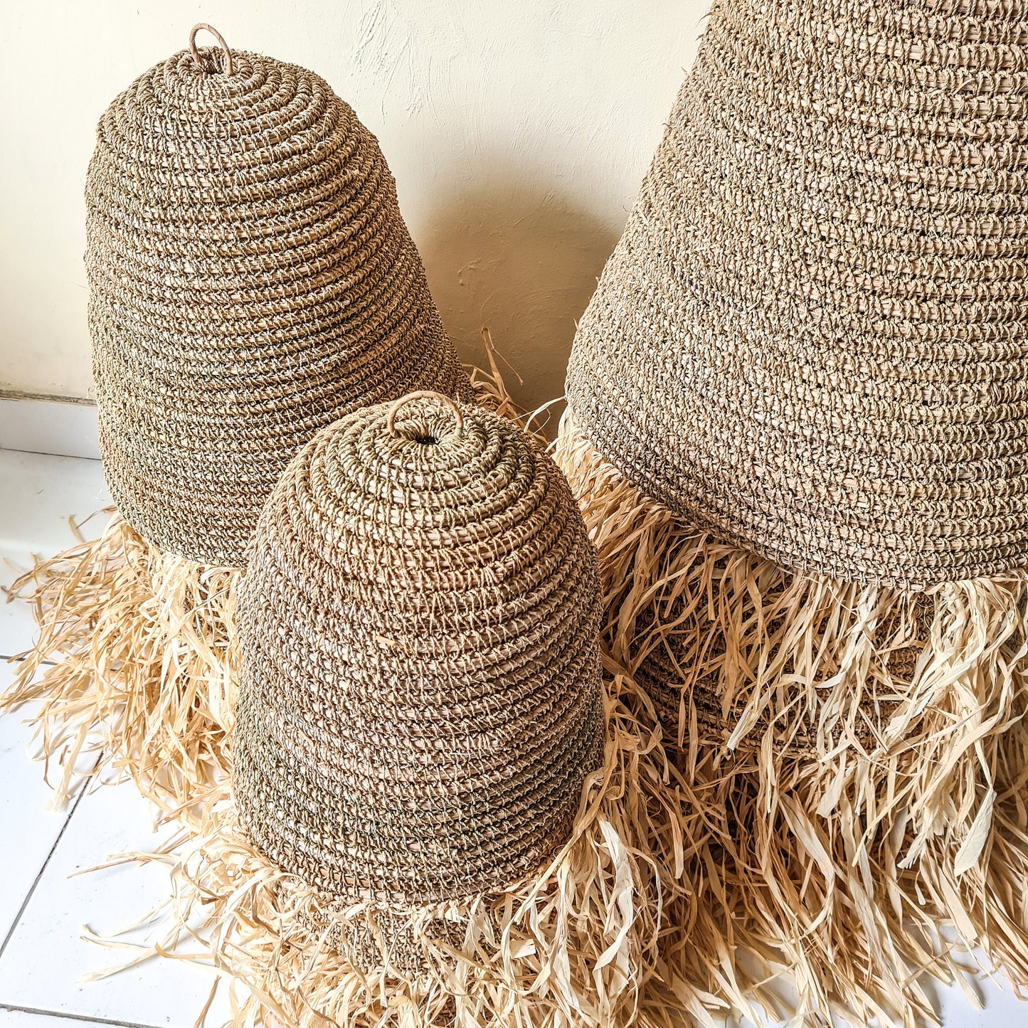 Set of 3 lampshade 30cm 40cm 50cm pendant bohemian lamp shade boho chandelier wicker decoration lighting tropical interior lamp seagrass