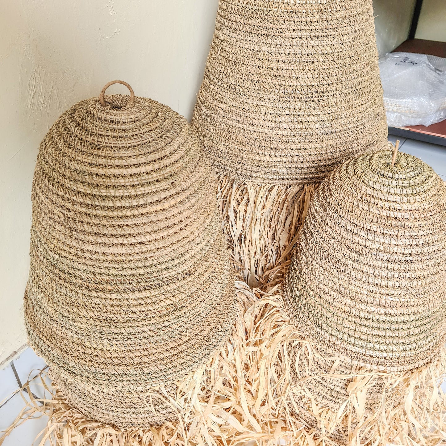 Set of 3 lampshades 30cm 40cm 50cm pendant lamp shade wicker chandelier lighting bohemian lamp boho lamp