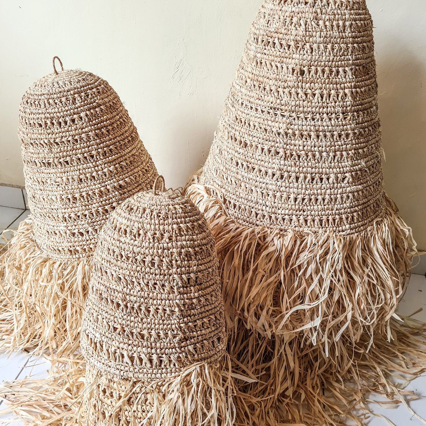 Set of 3 lampshade 30cm 40cm 50cm palm rafia pendant lamp shade wicker chandelier bohemian lamp boho style decor
