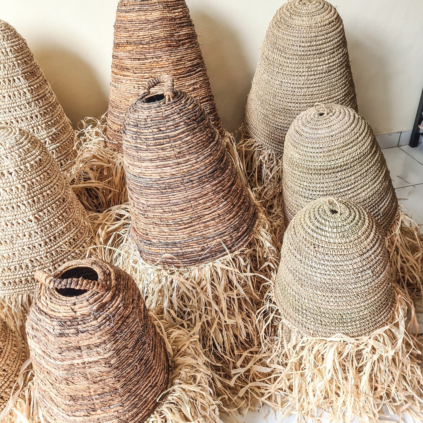 Set of 3 lampshade 30cm 40cm 50cm wicker pendant lamp shade chandelier bohemian lamp boho style decor