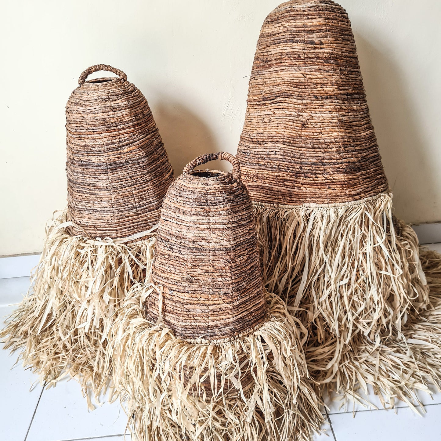 Set of 3 lampshade 30cm 40cm 50cm wicker pendant lamp shade bohemian lamp boho style decor chandelier