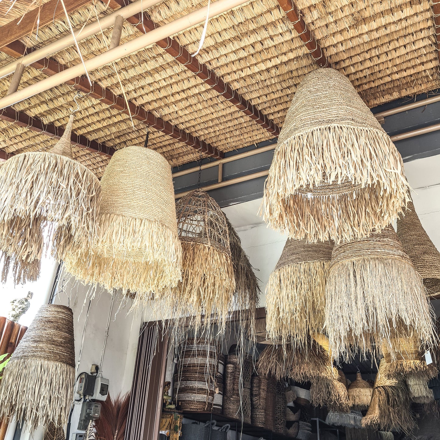 Set of 3 lampshade 30cm 40cm 50cm bohemian lamp boho style decor chandelier wicker pendant lamp shade eco decor tropical interior
