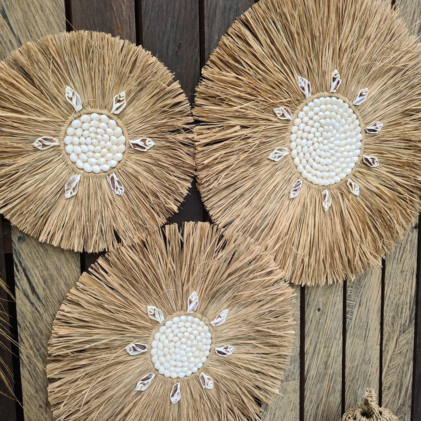 Wall decor set of 3 palm rafia shells 50,40,30cm wall decor wall hangings jujuhat juju hat shell decoration bohemian style boho decor