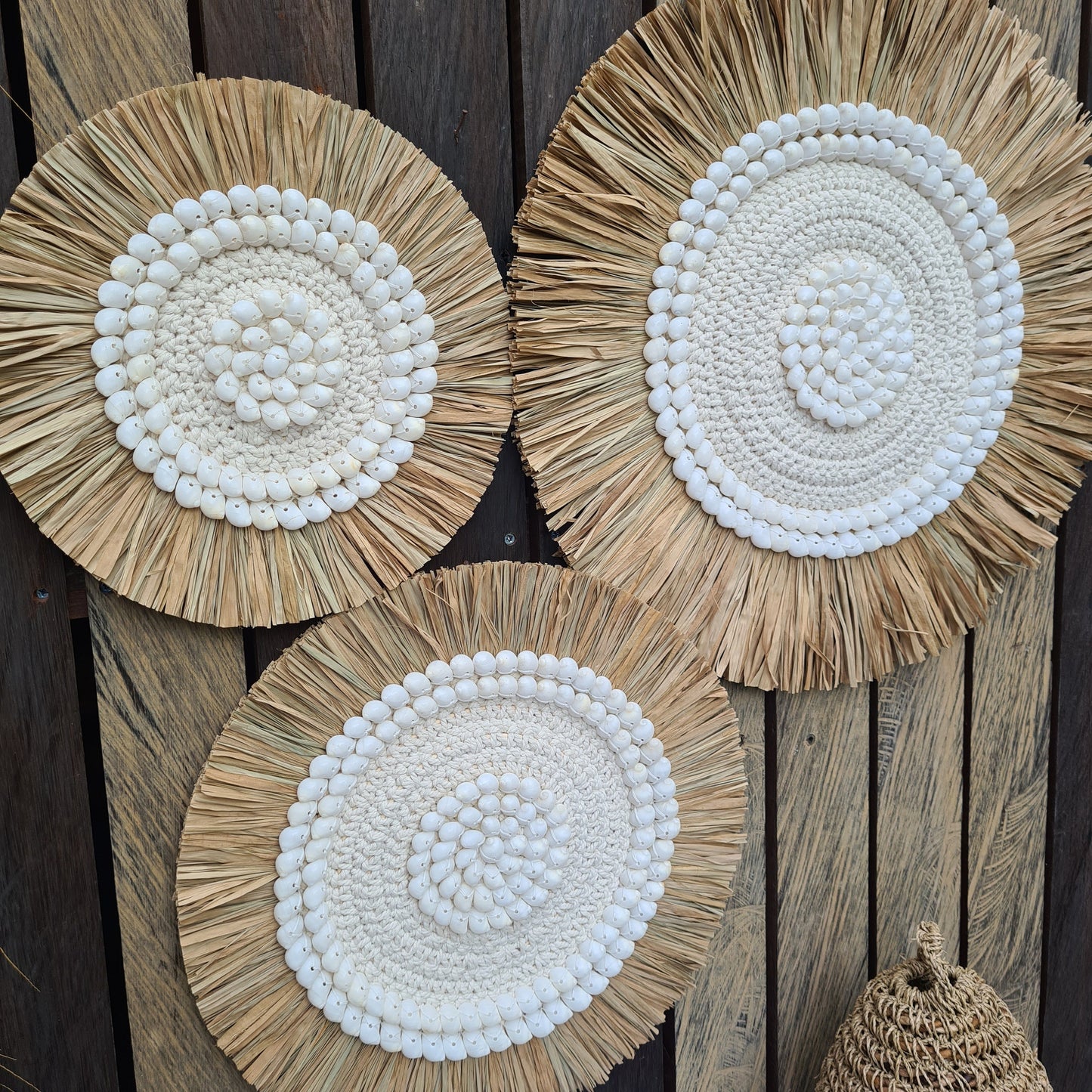Juju rafia set 3 wall decor 30, 40, 50cm jujuhat eco decor wall hangings boho decor wall decoration wall basket macrame