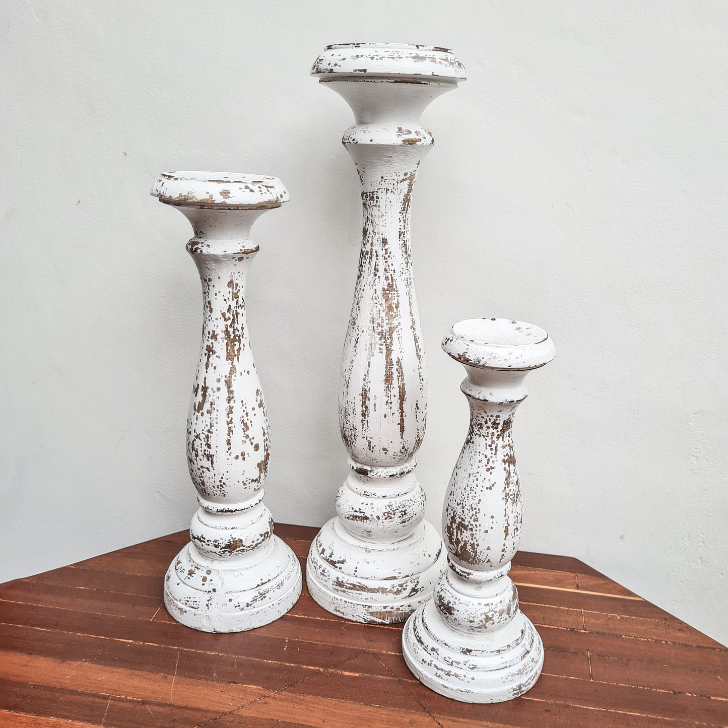 Set of 3 wood candle holder 50cm, 45cm, 35cm wooden candlestick boho candle bohemian style candlestick table decor antique