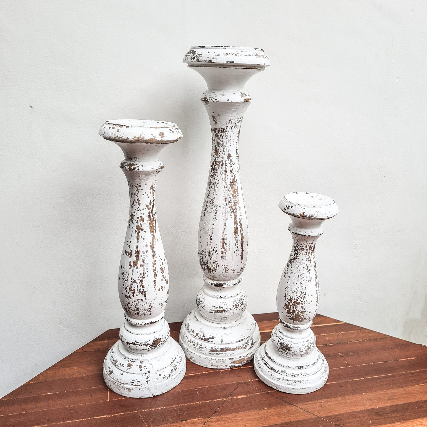 Set of 3 wood candle holder 50cm, 45cm, 35cm wooden candlestick boho candle bohemian style candlestick table decor antique