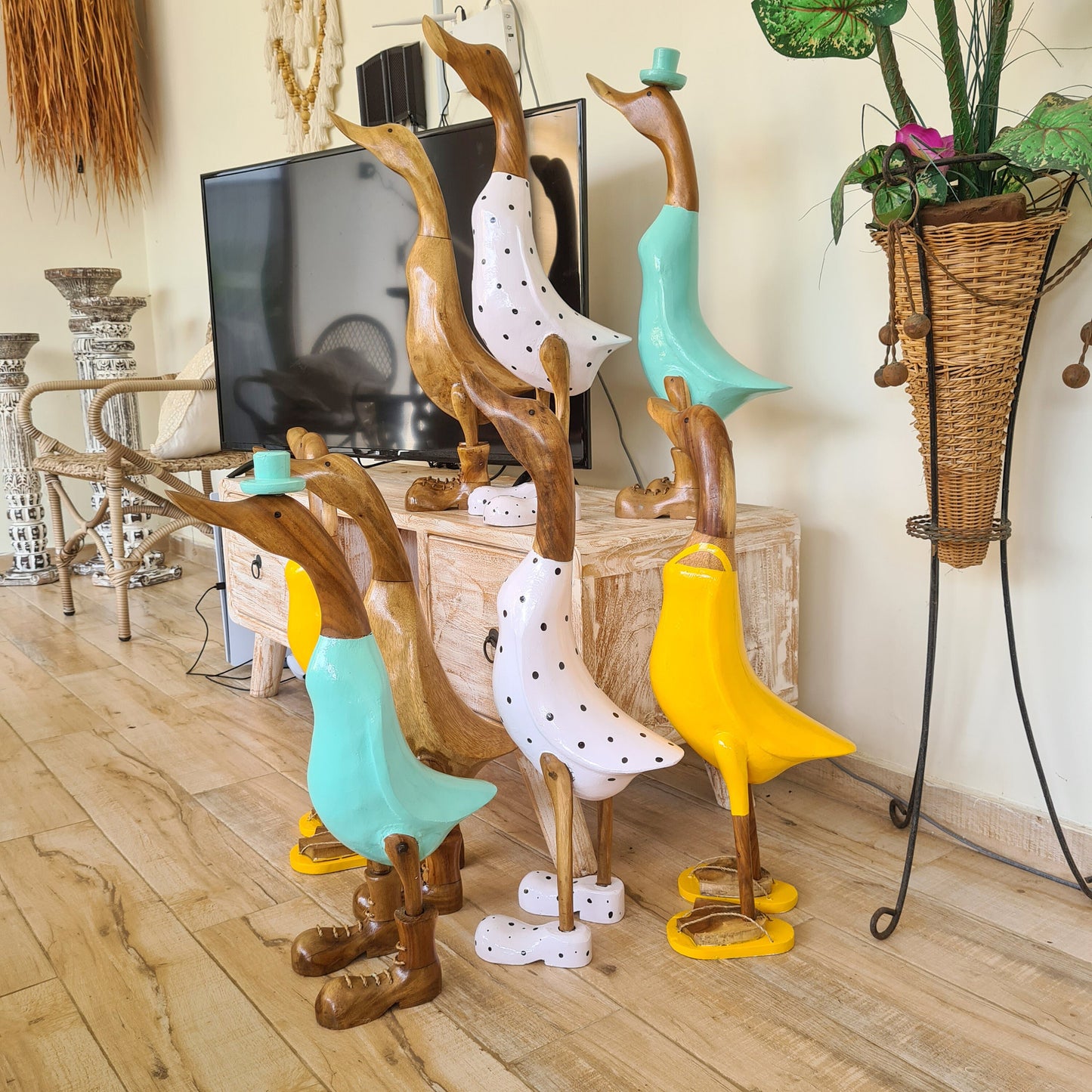 Set 2pcs Wooden duck 65cm bamboo ducky interior toys toys decoration wooden animals boho ducks table decoration wooden toys decor