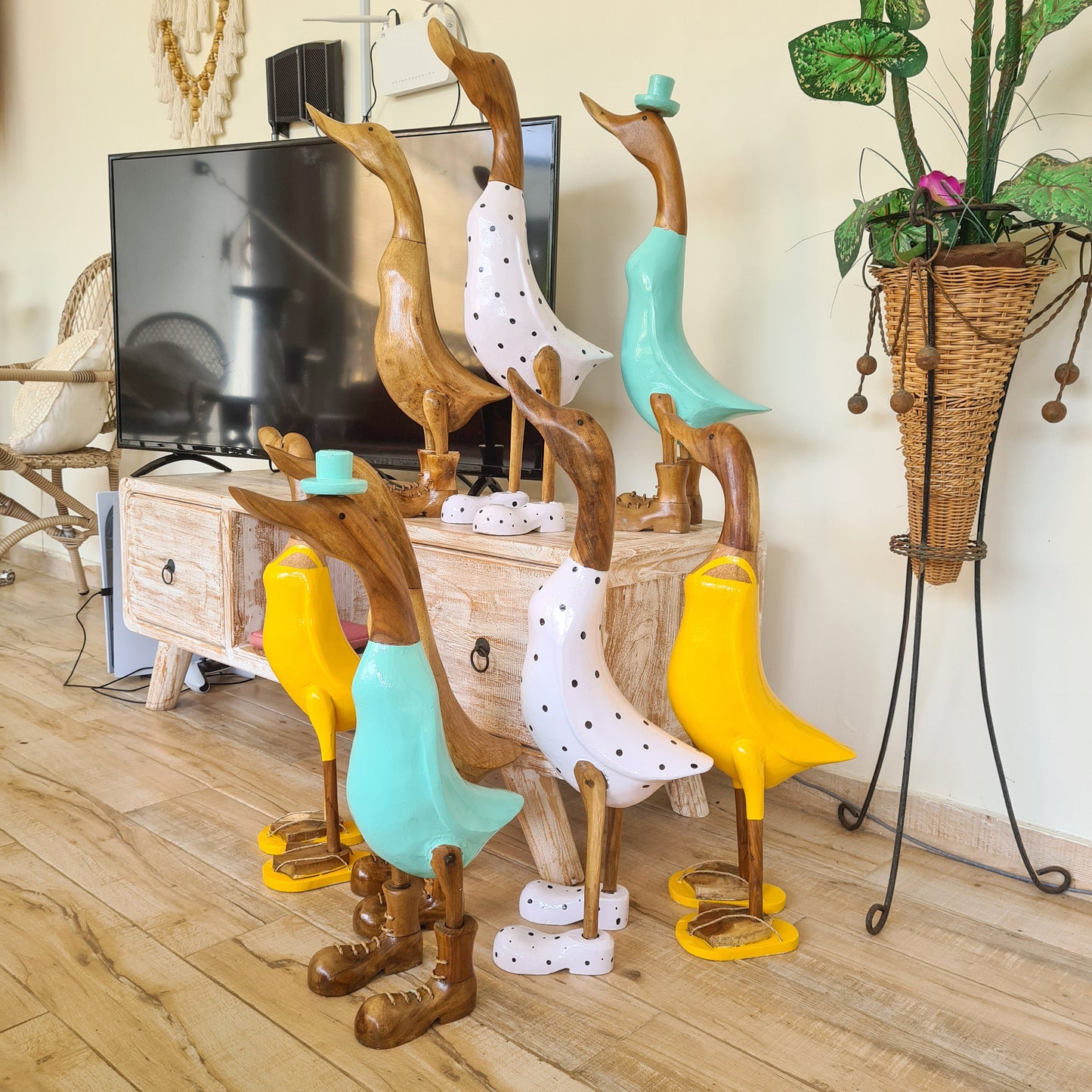 Set 2pcs Wooden duck 65cm bamboo ducky interior toys toys decoration wooden animals boho ducks table decoration wooden toys decor