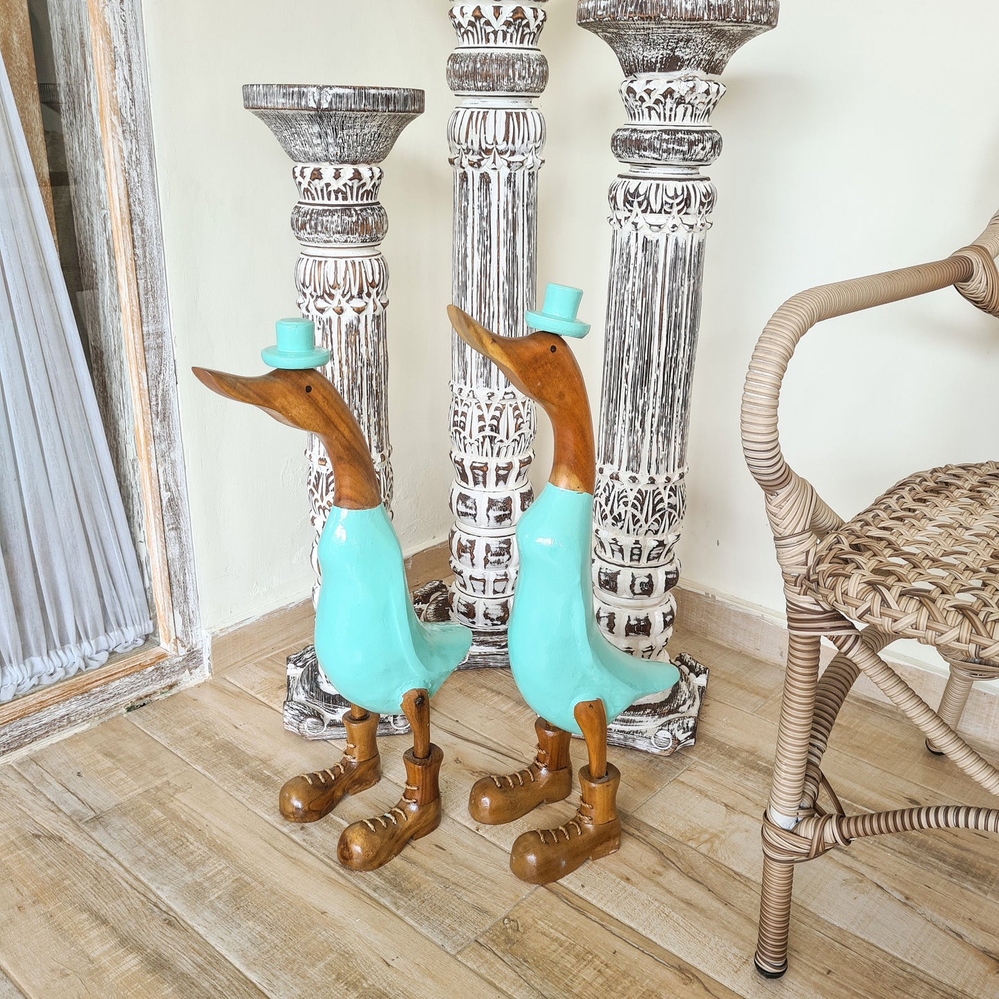 Set 2pcs Wooden duck 65cm tiffany wooden toys decor wooden animals bamboo ducky interior toys decoration boho ducks table decoration wood figurines