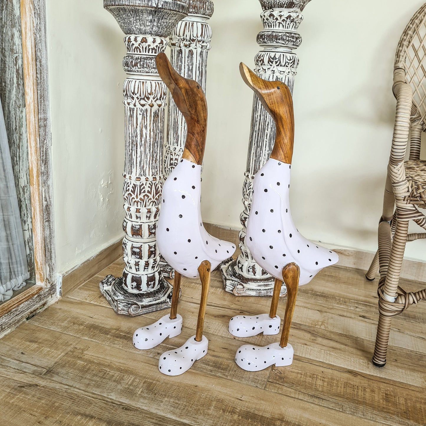 Set 2pcs Wooden duck 65cm white bamboo ducky interior wooden toys decor wooden animals toys decoration boho ducks table decoration wood figurines