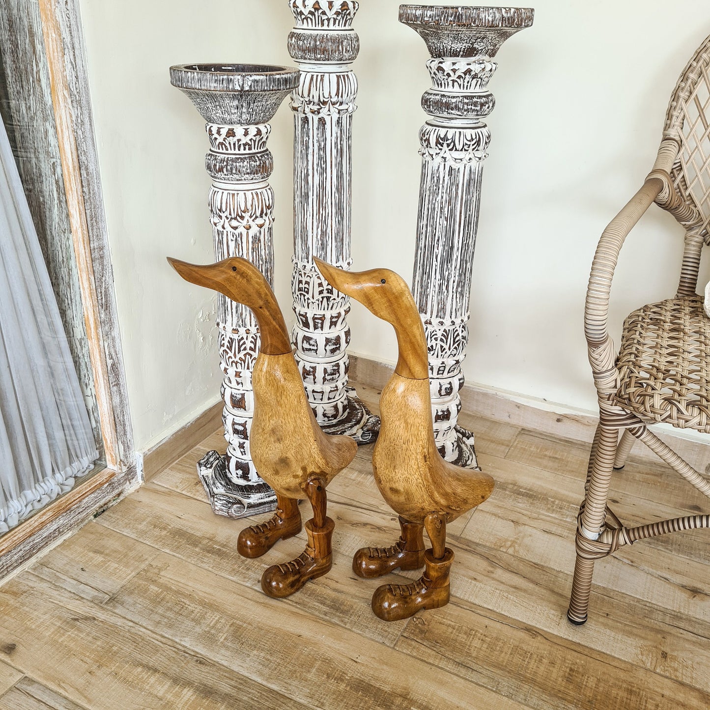 Set 2pcs Wooden duck 65cm clear wooden toys decor wooden animals bamboo ducky wood figurines interior toys decoration boho ducks table decoration
