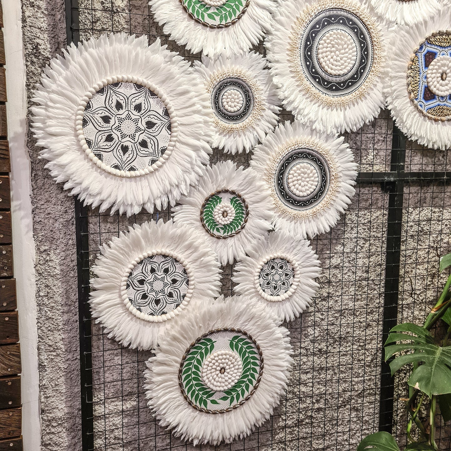 Wall decor feather set 15pcs wall hangings made from sea shells and feathers decor wall decoration boho bohemian decor juju hat