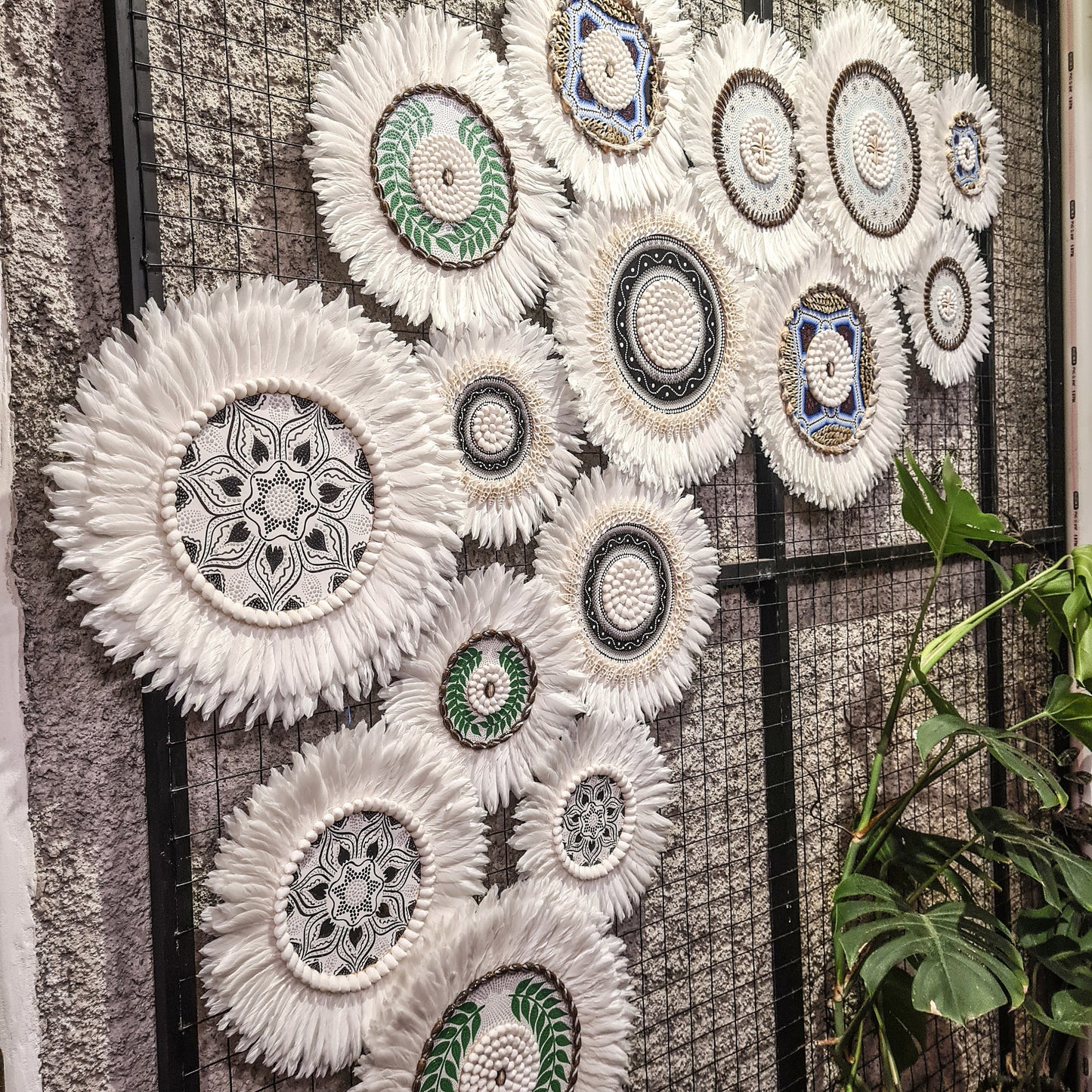 Wall decor feather set 15pcs wall hangings made from sea shells and feathers decor wall decoration boho bohemian decor juju hat