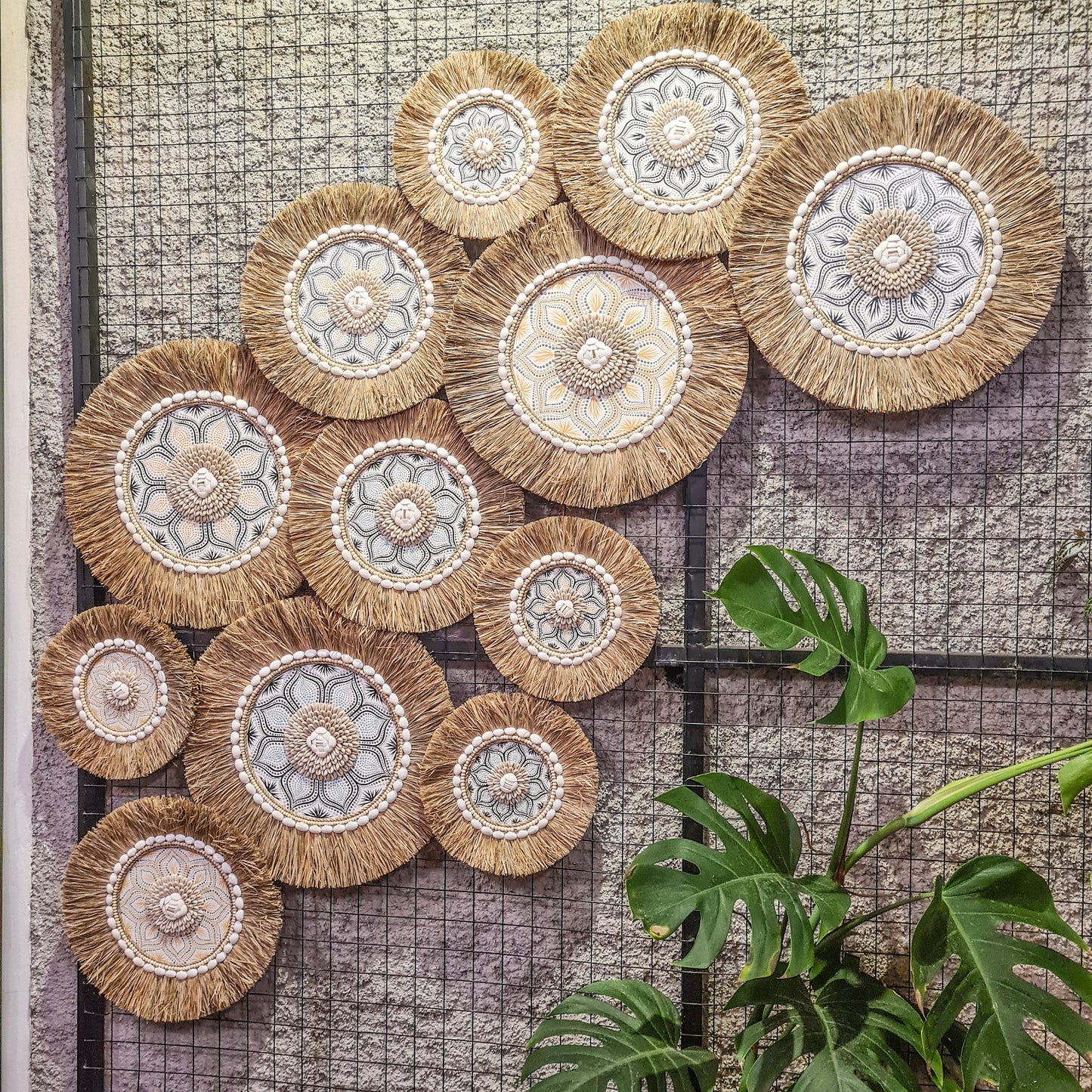 Wall decor set 12pcs wall hangings made from sea shells and palm leaf decor wall decoration boho bohemian decor juju hat