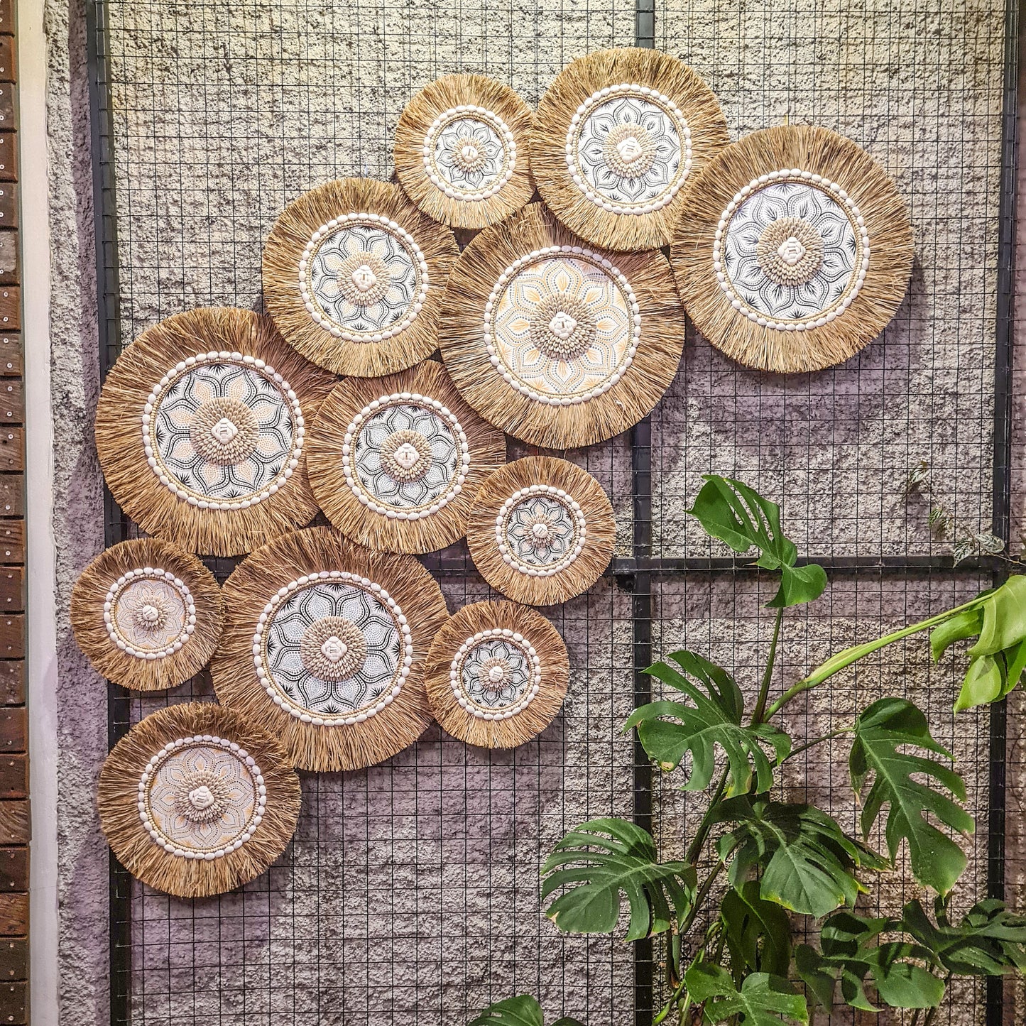 Wall decor set 12pcs wall hangings made from sea shells and palm leaf decor wall decoration boho bohemian decor juju hat