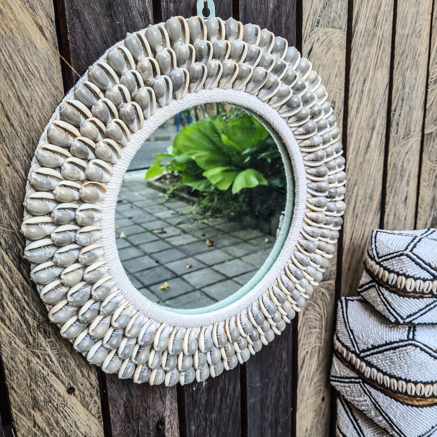 Shell mirror 40cm boho decoration made from sea shells bohemian mirror wall decor wall hangings shells macrame decor