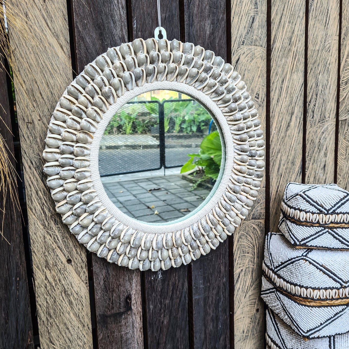 Shell mirror 40cm boho decoration made from sea shells bohemian mirror wall decor wall hangings shells macrame decor
