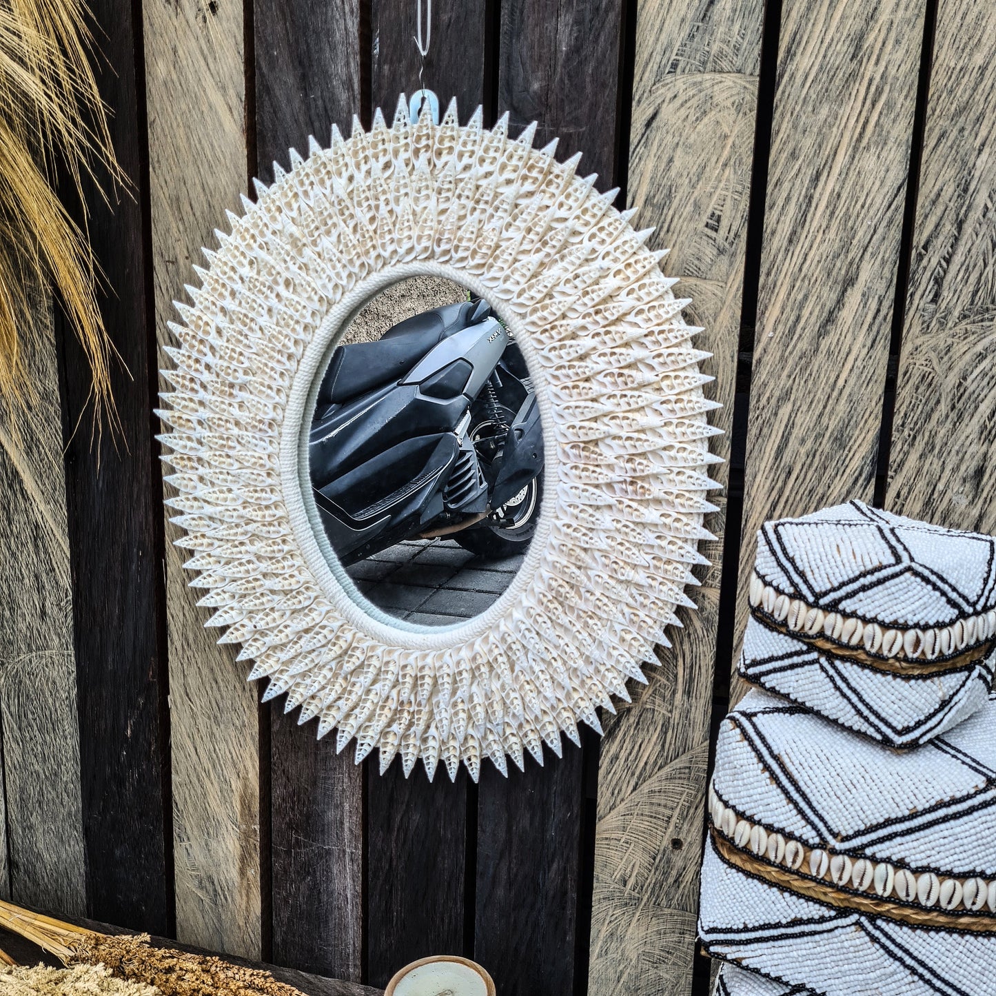 Shell mirror 50x45cm boho decoration made from sea shells bohemian mirror wall decor wall hangings shells macrame decor
