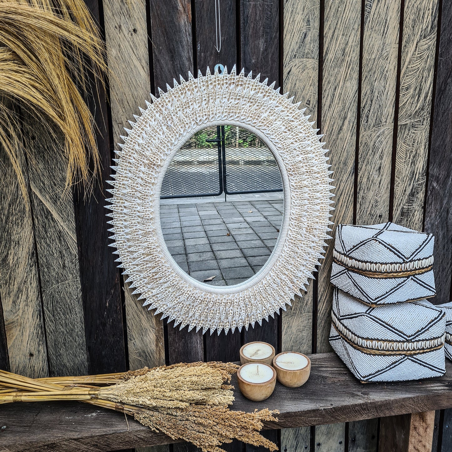 Shell mirror 62x52cm boho decoration made from sea shells bohemian mirror wall decor wall hangings shells macrame decor