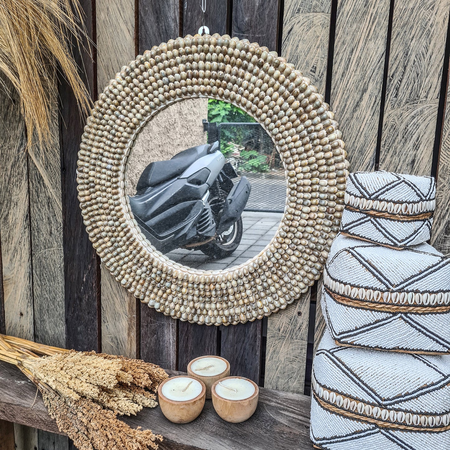 Shell mirror 57cm boho decoration made from sea shells bohemian mirror wall hangings shells decor wall decor