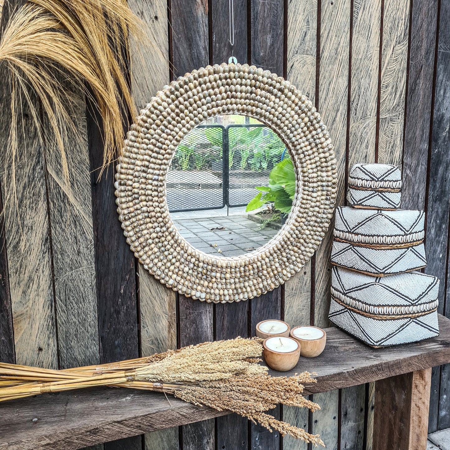 Shell mirror 57cm boho decoration made from sea shells bohemian mirror wall hangings shells decor wall decor