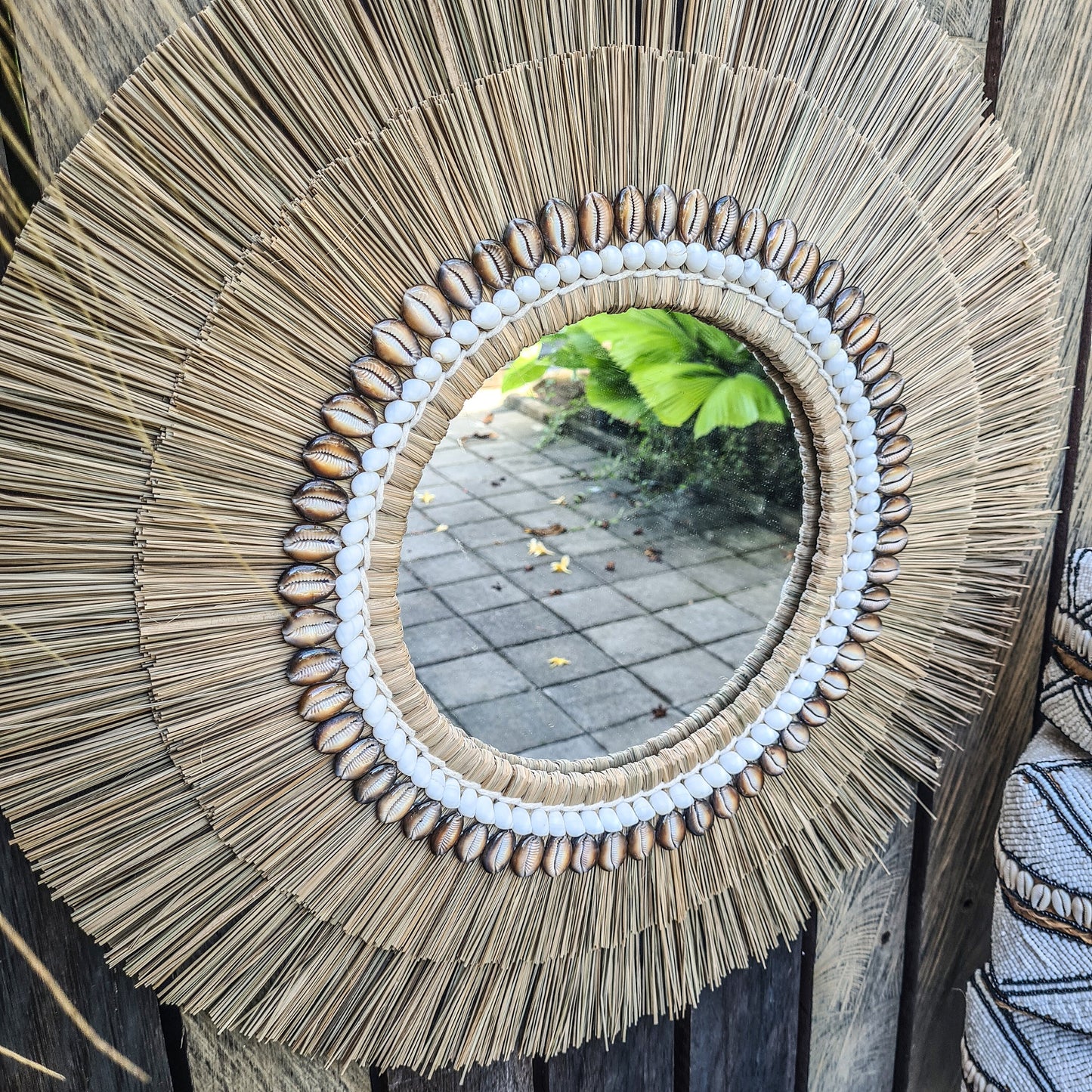 Boho mirror 60cm mendong shells fimbristylis eco mirror jujuhat wall decor bohemian wall hangings tropical style