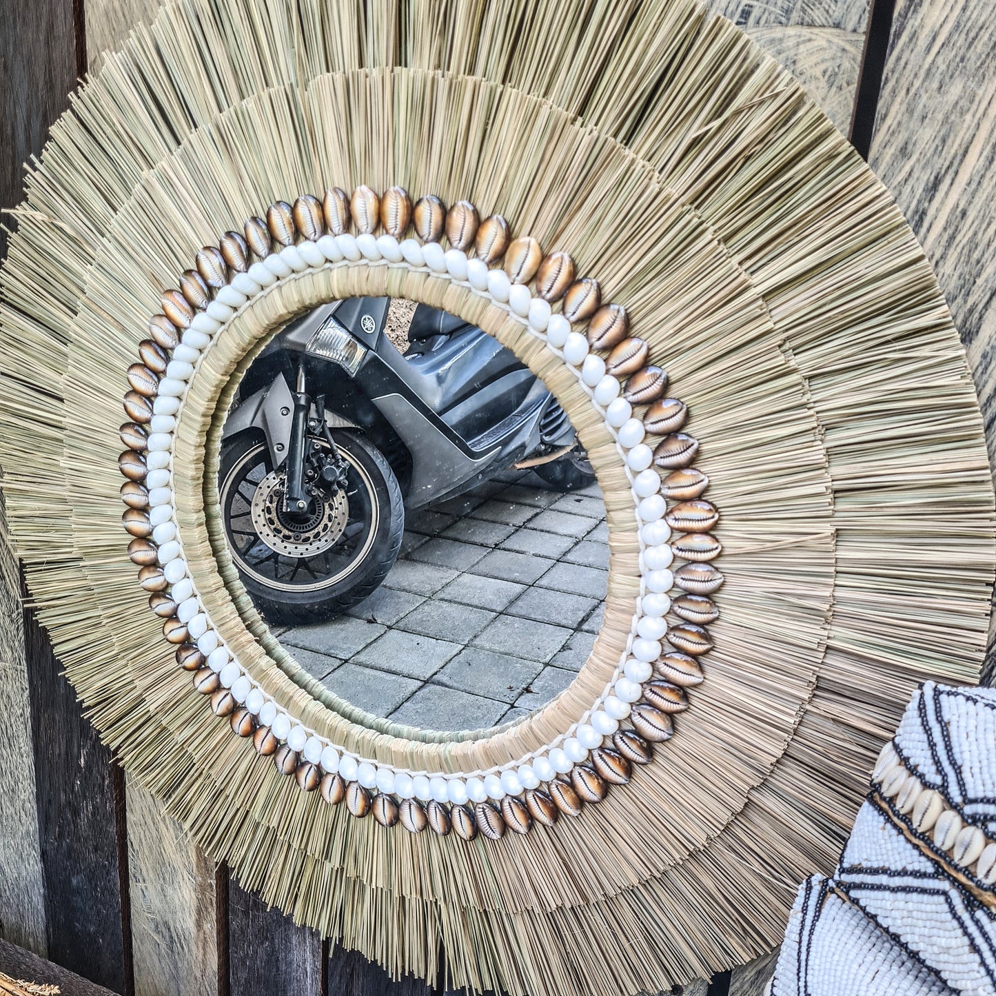 Boho mirror 66cm shells fimbristylis eco mirror jujuhat wall decor bohemian wall hangings tropical style